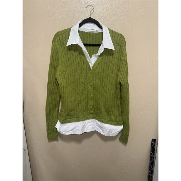 Womans Catos XL Green Sweater‎ Shirt With White Collar Neck - Picture 1 of 8